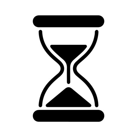 A clean, solid hourglass icon representing time or a timer, presented in a simple graphic isolated...