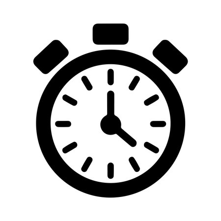 A single, solid icon representing time management, presented cleanly isolated on a white background...
