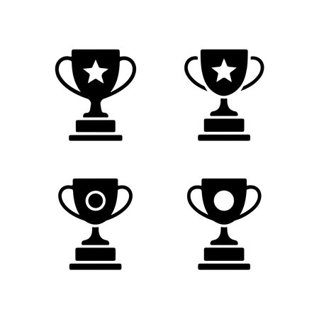 A collection of solid achievement trophy icons, each presented individually on a clean white background for versatile design applications.のイラスト素材