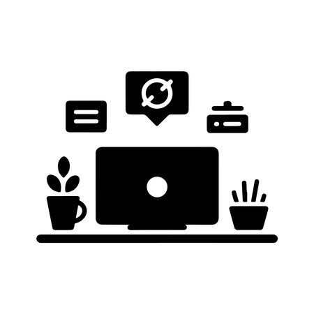 A clean, solid icon representing a remote work setup. This graphic is isolated on a white background for easy integration.のイラスト素材