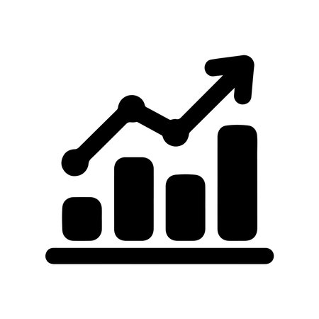 A simple, solid icon representing a growth chart, presented clearly on a white background for easy integration.のイラスト素材