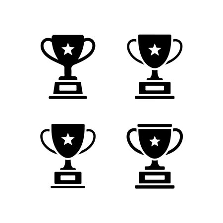 A collection of solid achievement trophy icons, each presented individually and isolated on a clean white background for easy integration.のイラスト素材