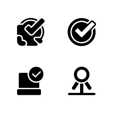 A collection of solid icons representing task completion, presented as a single graphic isolated on a white background.のイラスト素材