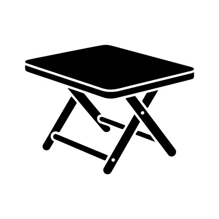 A simple, solid icon representing a folding table. This graphic is presented clearly isolated on a white background.のイラスト素材