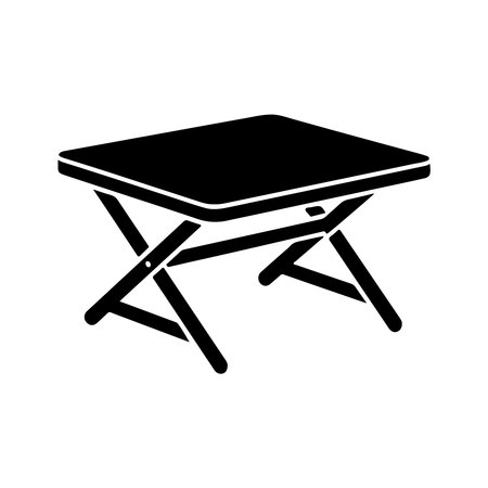 A simple, solid icon representing a folding table. The object is presented clearly isolated on a white background for easy integration.のイラスト素材