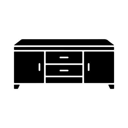 A clean, solid icon representing a credenza or sideboard, presented in a simple, modern style isolated on a white background.のイラスト素材
