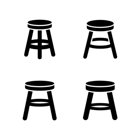 A collection of solid stool icons, each presented clearly isolated on a white background. This set offers versatile design elements.のイラスト素材
