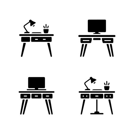 A collection of solid icons representing visitor chairs, presented individually on a clean white background for easy integration.のイラスト素材
