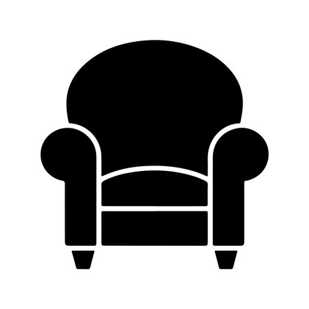 A simple, solid icon representing an armchair. This graphic is presented isolated on a clean white background.のイラスト素材