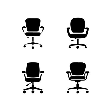 A single, solid icon representing a task chair. This graphic is presented clearly isolated on a white background, making it versatile for various design applications.のイラスト素材