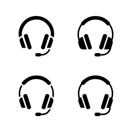 A collection of solid icons representing headphones and work calls, presented as an isolated object on a clean white background.のイラスト素材