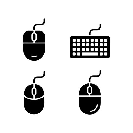 A collection of solid icons representing computer mice and keyboards, presented in a clean, isolated format on a white background.のイラスト素材