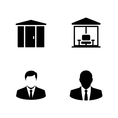 A collection of solid manager cabin icons presented individually on a clean white background, suitable for various design applications.のイラスト素材