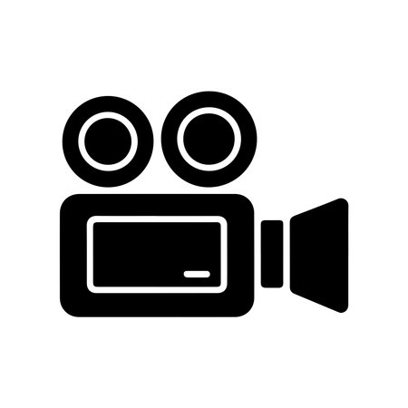A clean, solid icon representing a video camcorder, presented in isolation on a white background for easy integration.のイラスト素材