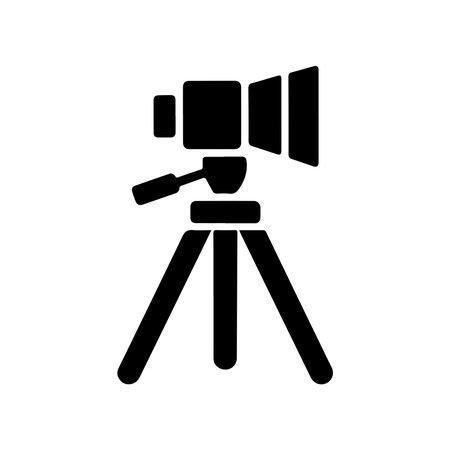 A clean, solid icon of a tripod stand presented in isolation on a white background.のイラスト素材