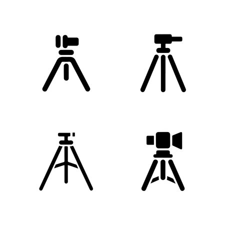 A collection of solid icons representing tripod stands, presented as an isolated object on a white background.のイラスト素材