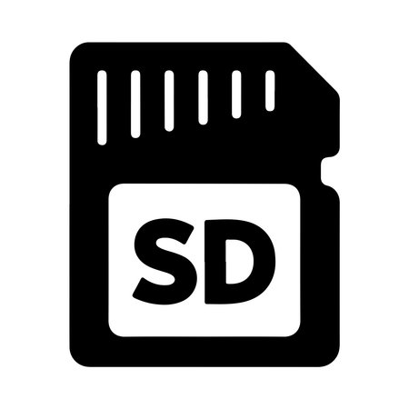A clean, solid icon representing an SD memory card, presented in a simple, isolated format on a...