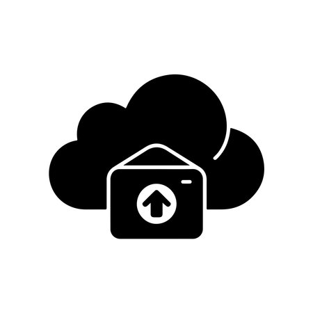 A single, solid cloud storage icon presented clearly on a white background. This graphic is ideal for digital interfaces and presentations.のイラスト素材