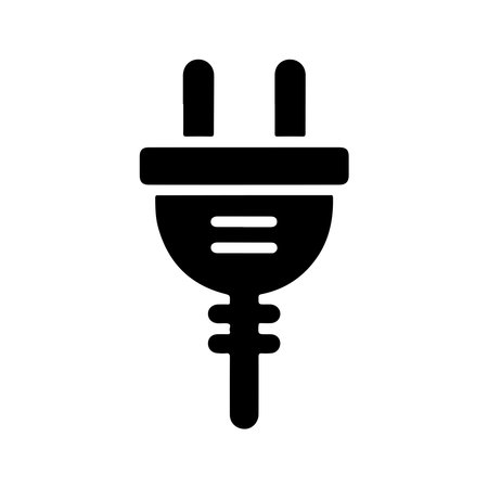 A clean, solid icon representing a plug connector. This graphic is presented isolated on a white background, perfect for digital interfaces and print.のイラスト素材