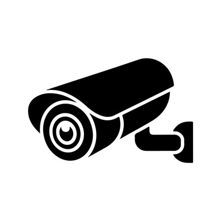 A simple, solid icon representing a smart security camera. The object is presented clearly on a...