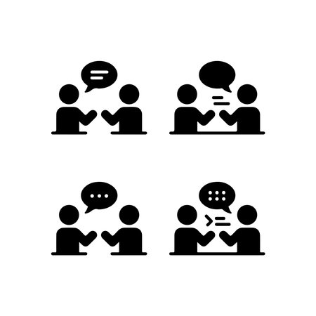A collection of solid business discussion icons presented as a single graphic element isolated on a clean white background.のイラスト素材