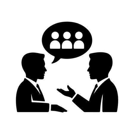 A single, solid icon representing business discussion, presented clearly isolated on a plain white background for easy integration.のイラスト素材