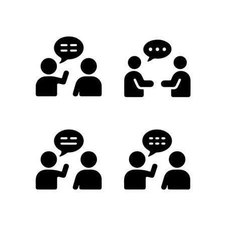 A collection of solid icons representing meeting and conversation themes, presented on a clean white background.のイラスト素材