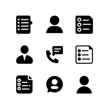 A collection of solid icons representing contact list elements, presented as a single object isolated on a clean white background.のイラスト素材