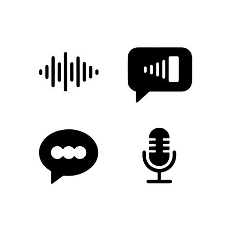 A collection of solid icons featuring sound waves for voice messages and a microphone symbol, suitable for communication interfaces.のイラスト素材