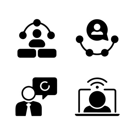 A collection of solid icons representing remote collaboration concepts, suitable for digital interfaces and presentations.のイラスト素材