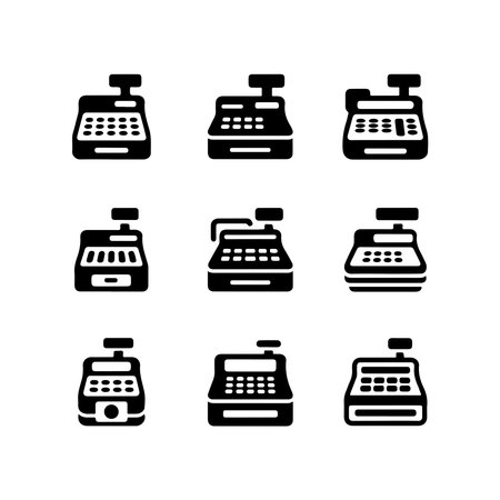 A clean, solid icon representing a cash register, presented in isolation on a white background.のイラスト素材