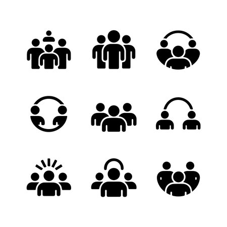 A collection of solid circle icons representing community and group concepts, presented isolated on a clean white background.のイラスト素材