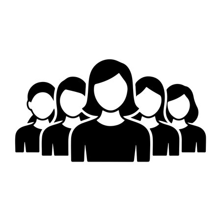A solid icon representing a group of women, symbolizing empowerment. The graphic is presented isolated on a clean white background.のイラスト素材