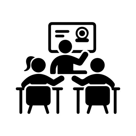 A single, solid icon representing a community education class, symbolizing learning and growth, presented isolated on a white background.のイラスト素材