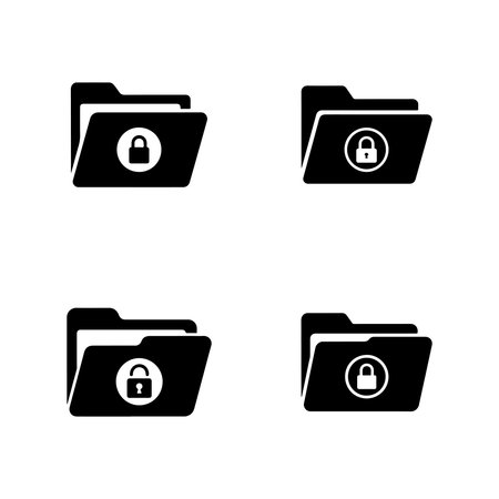 A collection of solid icons representing secure file folders, ideal for document management systems, presented isolated on a white background.のイラスト素材
