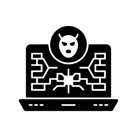A single, solid icon illustrating cyber threat detection and security measures, presented isolated on a clean white background.のイラスト素材