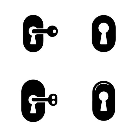A collection of graphic icons representing various door lock keyholes, suitable for security, access, or authentication related designs.のイラスト素材
