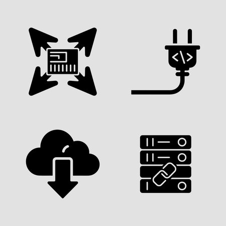 A collection of solid icons representing cloud computing and internet networking concepts, suitable for digital design projects.のイラスト素材
