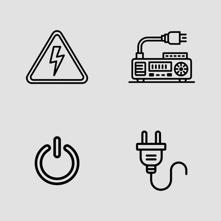 Designed in outline style these icons show ac power dc power voltage current and power indicators for clear energy visualizationのイラスト素材