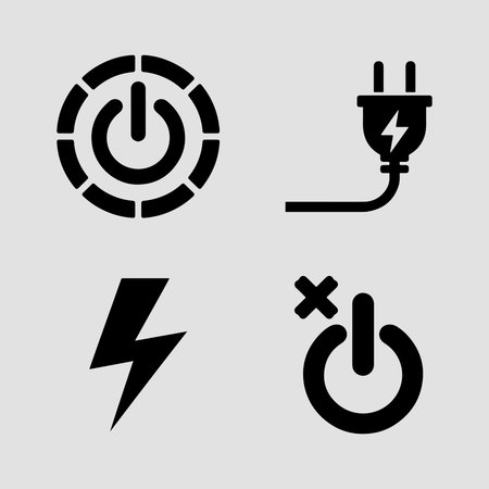 Designed in solid style these icons visualize power on power off indicators and electrical warnings for strong visual impactのイラスト素材
