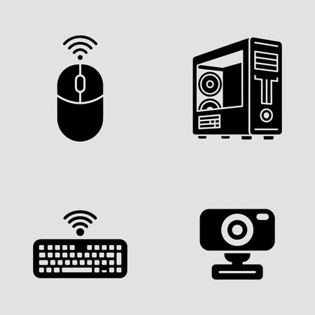 BEST SEO solid desk computing icons set for desktop computer laptop tablet peripherals workspace devices and professional office systemsのイラスト素材