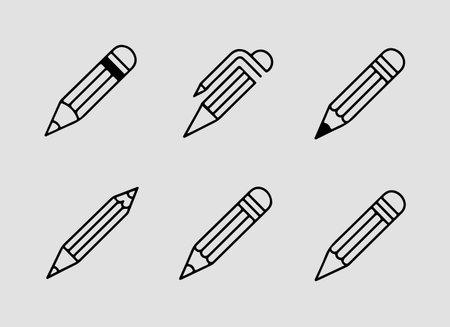 Outline icons like pencil tip pencil lead drawing pencil sketch pencil and carpenter pencil help designers create lightweight organized and professional visuals perfect for learning apps art tools and modern workspace interfacesのイラスト素材