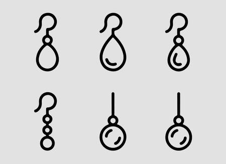 Drop and Dangle Earrings Icons outline icon set.Stylish hanging earring designs represented in smooth outline icon formatのイラスト素材