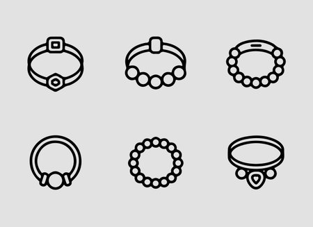 Luxury Ethnic and Statement Styles Icons outline icon set.Ethnic and statement jewelry styles illustrated using detailed outline iconsのイラスト素材