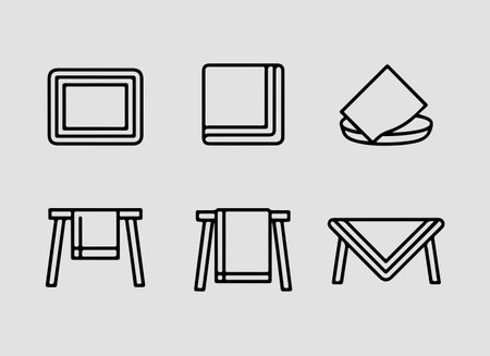 Table setup essentials outline icons including plate cutlery napkin holder and dining decorのイラスト素材