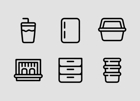 Minimal refrigerator and freezer storage outline icons for kitchen appliance conceptsのイラスト素材