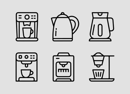 Specialized and smart beverage appliances outline icons for modern drink technology themesのイラスト素材