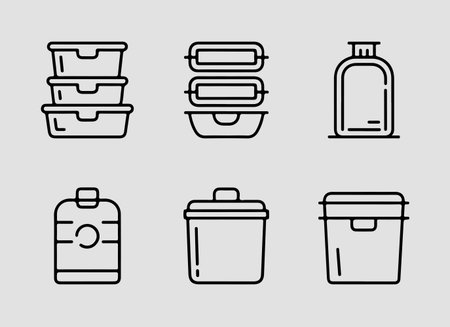 Kitchen and food storage appliances outline icons for organized cooking and pantry themesのイラスト素材