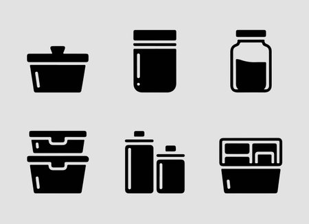 Kitchen and food storage appliances solid icons for modern pantry and organization brandingのイラスト素材