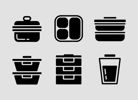 Solid meal prep and portion storage icons for nutrition branding projectsのイラスト素材